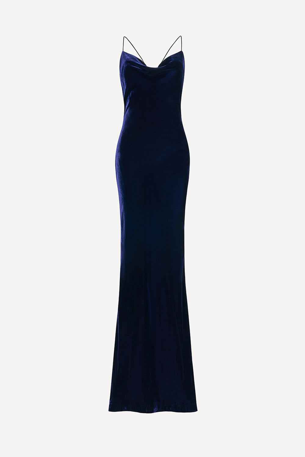 Siren maxi dress in midnight blue silk velvet