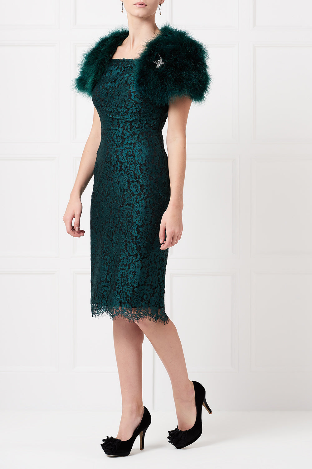 Feather bolero jacket in green