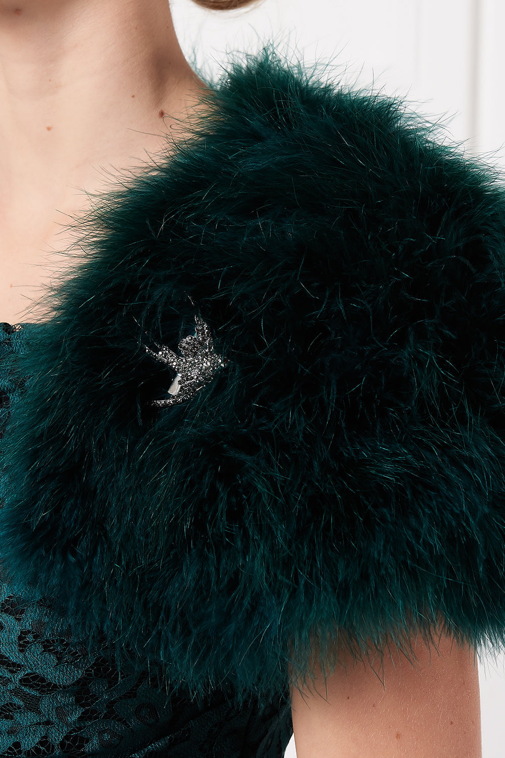Feather bolero jacket in green