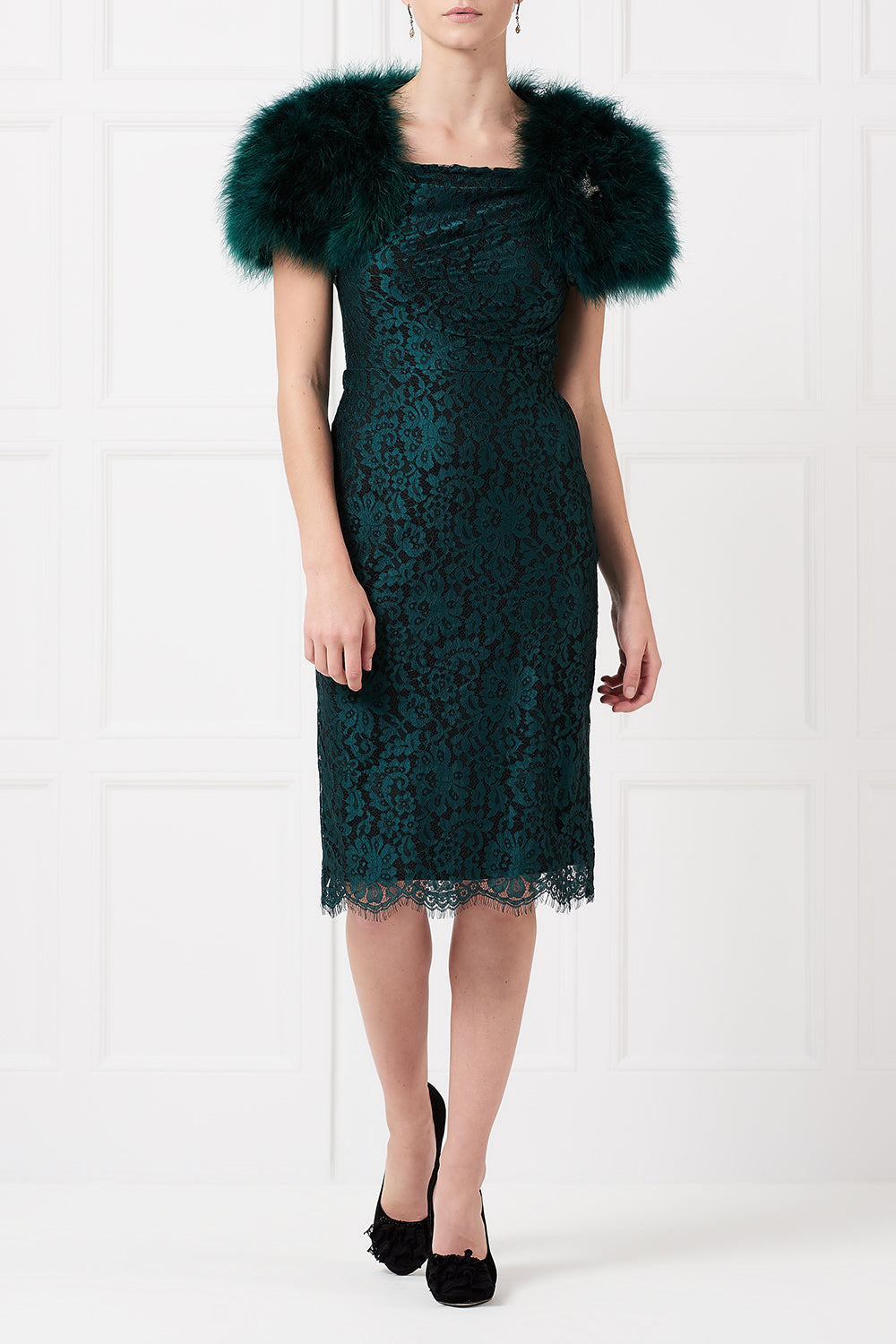 Feather bolero jacket in green