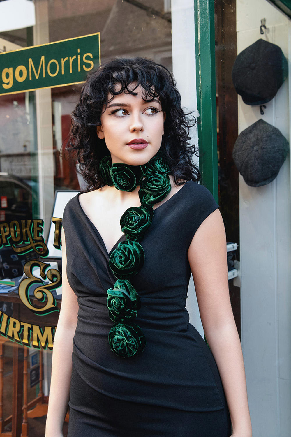Silk Velvet Rose Scarf in green
