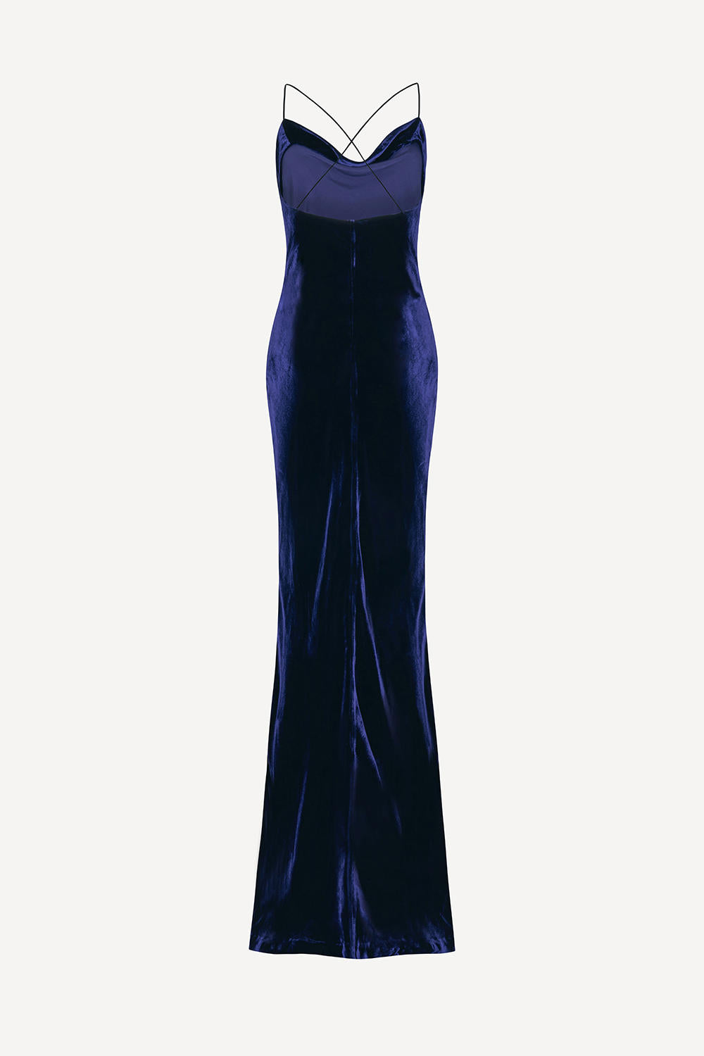 Siren maxi dress in midnight blue silk velvet