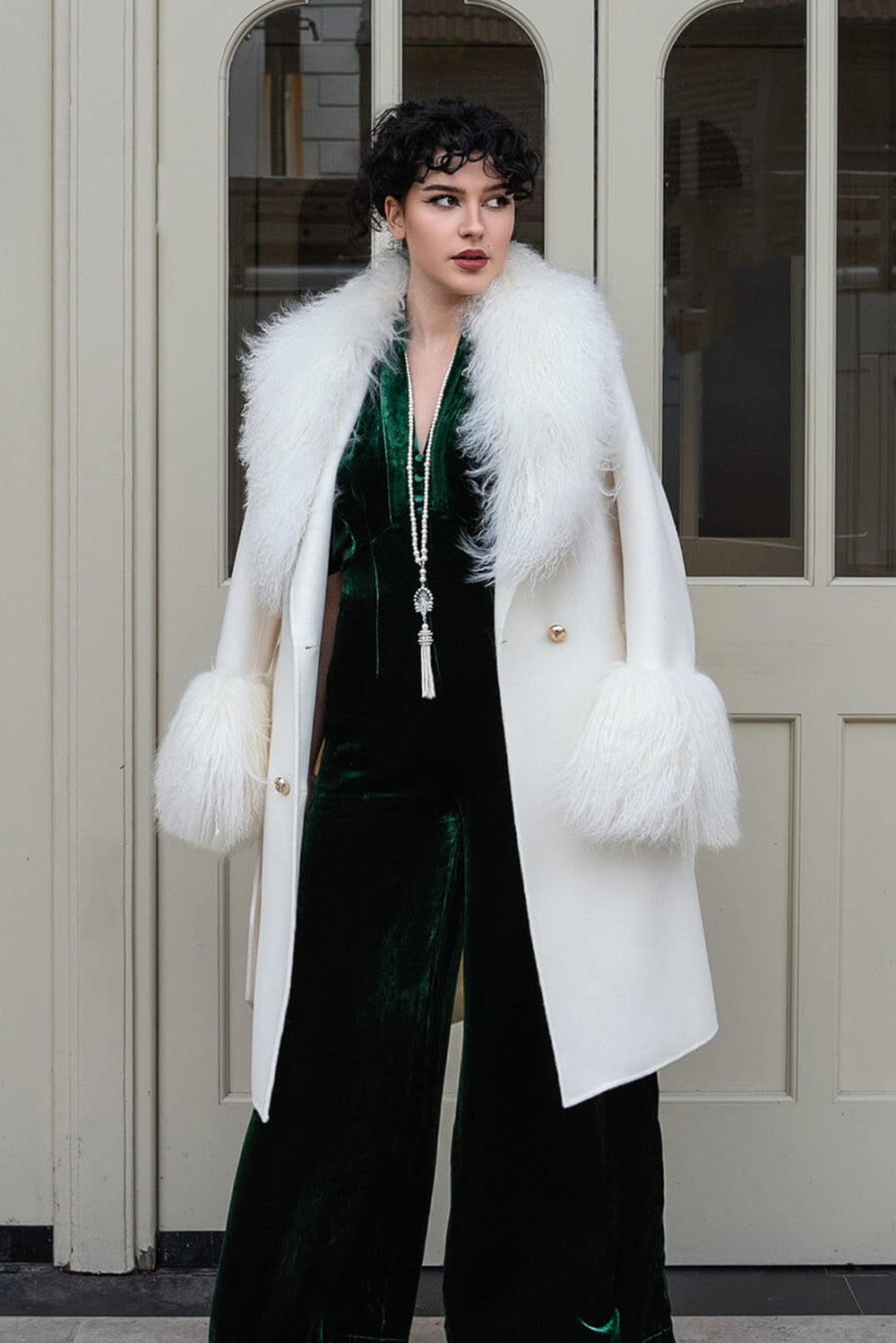 Mabel jumpsuit in green silk velvet