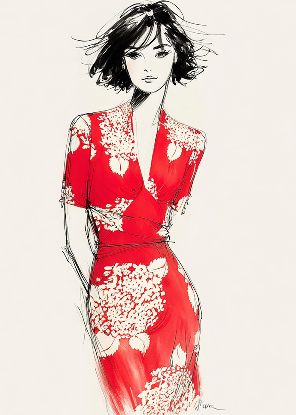 Mabel dress in red Hydrangea print