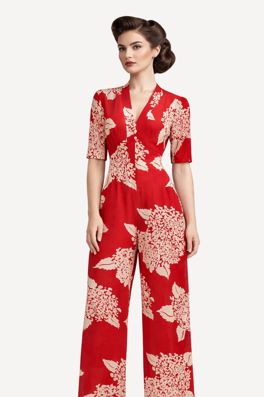 Mabel Jumpsuit in red Hydrangea