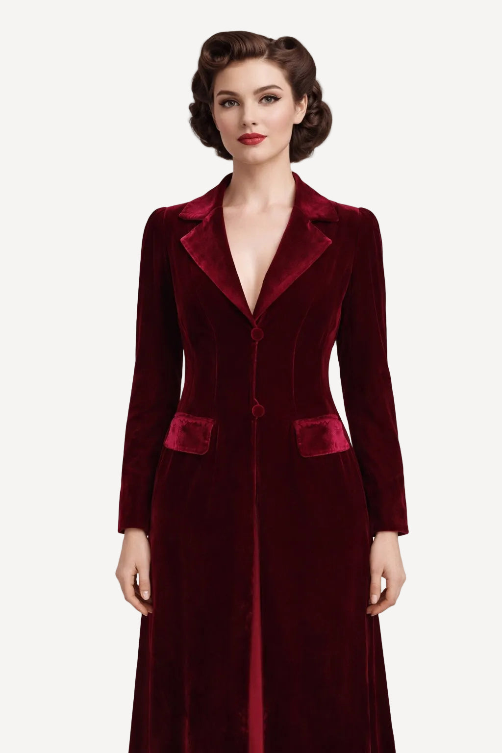 Opera coat in ruby red silk velvet